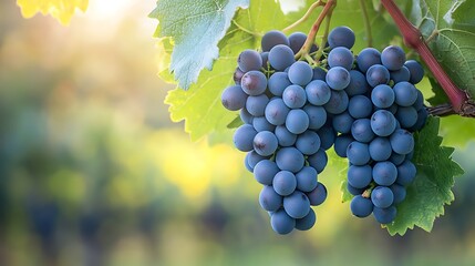Ripe red grapes hanging on vine in vineyard at sunset. (1)