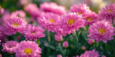 Obraz premium Pink flowers with yellow centers
