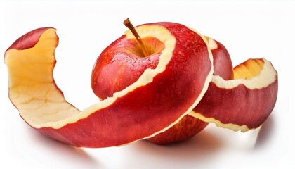 closeup of twisted peel of red apple isolated on white backgroun