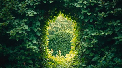Serene Nature Portal Framed by Lush Greenery and Vibrant Leaves