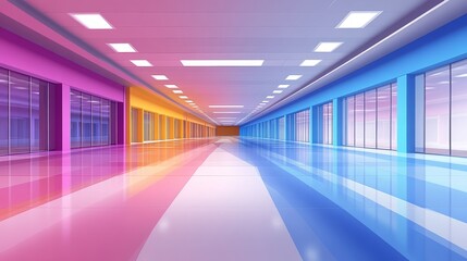 Fototapeta premium Vibrant, Colorful Shopping Mall Corridor, Representing Energy and Commerce With Defocused Elements