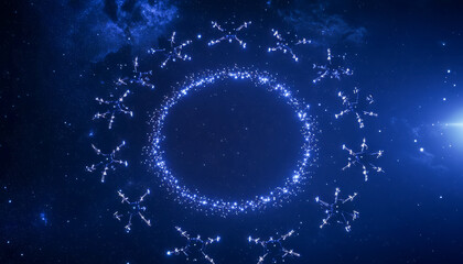 Celestial light patterns forming a cosmic, circular display in the starry night sky