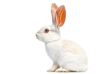 Isolated White Rabbit Sitting in Profile View