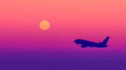 Fototapeta premium Silhouette of airplane at sunset with vibrant sky colors