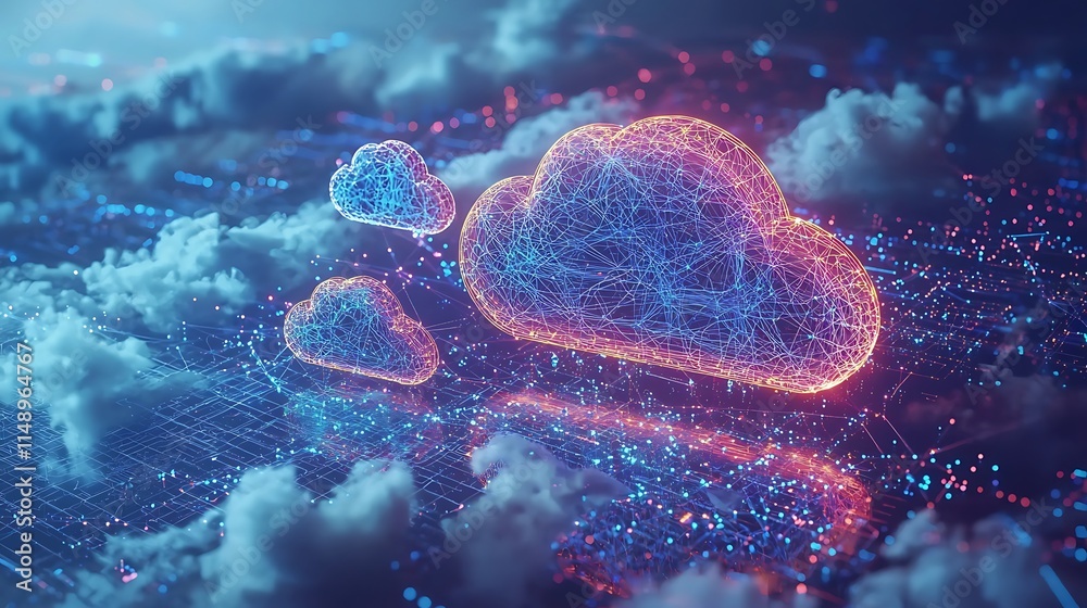 Aufkleber Abstract glowing cloud network data concept.