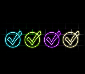 Accept Circular Button Outline yellow glowing neon icon