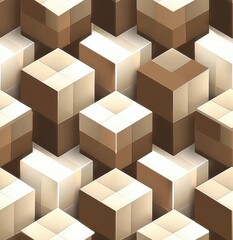 Seamless perspective pattern of three-dimensional cubes in brown and white colors