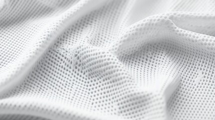 White fabric with a pattern of small dots. The fabric is smooth and has a uniform texture. The dots are evenly spaced and are of various sizes
