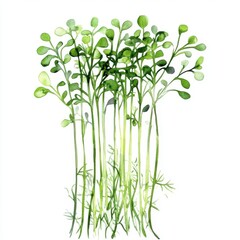 Fototapeta premium Hand-drawn dill microgreens, a healthy food illustration in watercolor style.