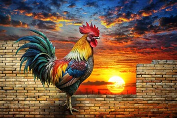 Fototapeta premium Double Exposure Rooster Graffiti Wall Art - Surreal Urban Photography