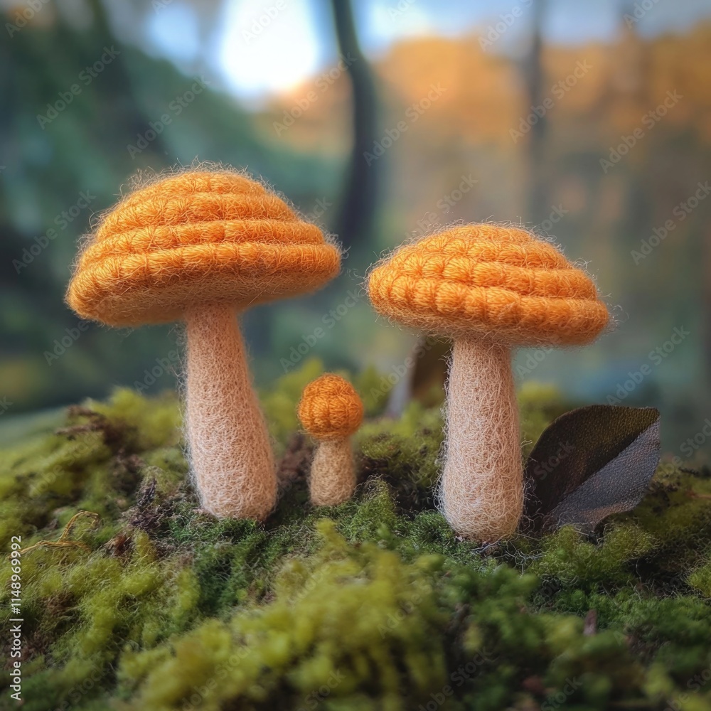 Poster Mushrooms on Mossy Ground