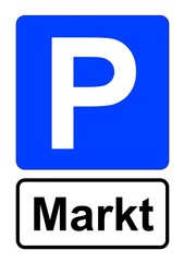 Illustration eines blauen Parkplatzschildes mit der Aufschrift 