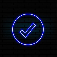 Green check mark Neon Sign Vector. Check list button neon signboard, design template, modern trend design, night neon signboard, light banner. Vector illustration,black background