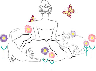 girl with cats and butterflies and pink