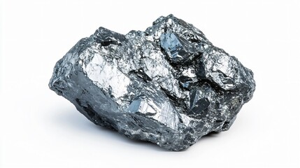 Realistic arrangement of a chunk of zinc ore with a bluish-gray, metallic surface and rough texture on a white background
