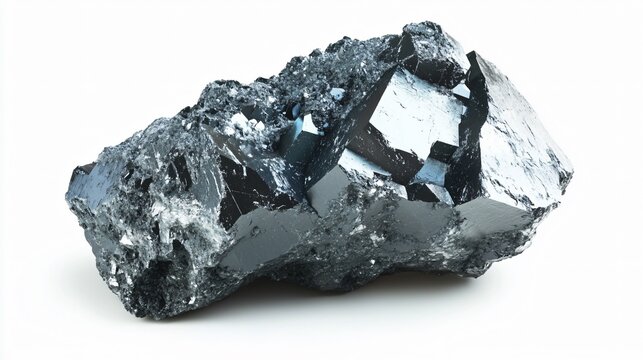 Realistic arrangement of a chunk of zinc ore with a bluish-gray, metallic surface and rough texture on a white background