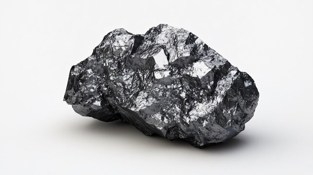 Realistic close-up of a piece of tungsten ore with a dense, metallic surface and grayish color on a white background