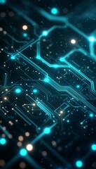Obraz premium Abstract Technology Background, Digital Circuitry in Blue and Green Tones, Blurred Effect
