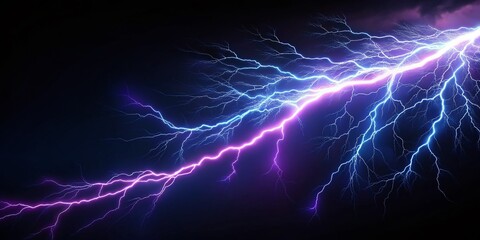 Dramatic Lightning Strike on Black Background - Powerful Nature Photography