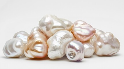 Realistic display of a cluster of baroque pearls with irregular shapes and varied colors, including white and cream