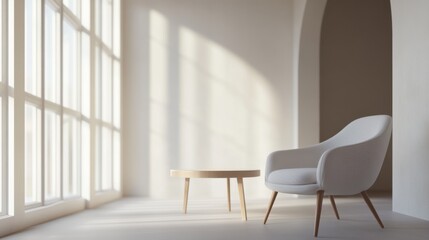 Fototapeta premium Modern minimalist room with clean, elegant design. Featuring sleek furnishings and soft colors