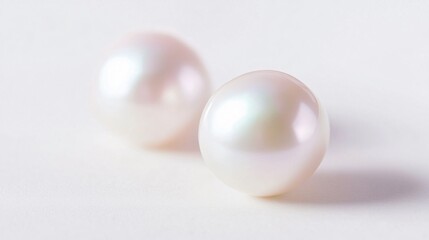 Realistic close-up of a pair of natural button pearls with their rounded shapes and subtle iridescence on a white background