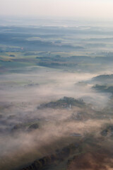 Fog in the morning over typical german landscape Sunset from an Air Plane