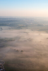 Fog in the morning over typical german landscape Sunset from an Air Plane