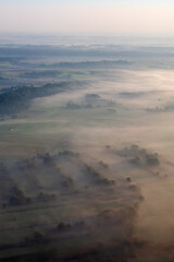 Fog in the morning over typical german landscape Sunset from an Air Plane