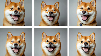 Obraz premium Six expressive shiba inu dogs with various facial expressions