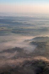 Fog in the morning over typical german landscape Sunset from an Air Plane