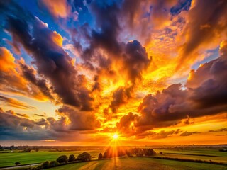 Dramatic Sunrise Cloudscape: Golden Light Breaks Through Cloudy Sky
