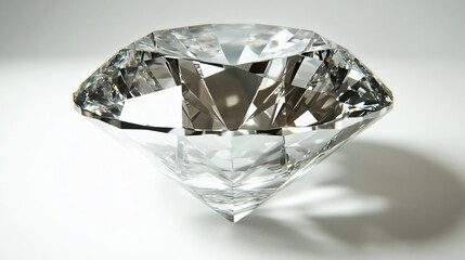 Realistic close-up of a natural diamond with its clear, sparkling facets and high brilliance on a white background