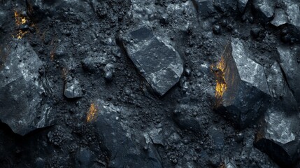 Dark Volcanic Rock Surface With Glowing Embers