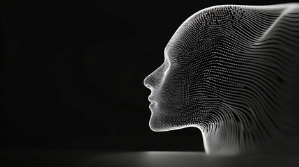 Abstract digital face with luminous lines on black background