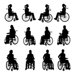 Various woman silhouette in a wheelchair in vector format
