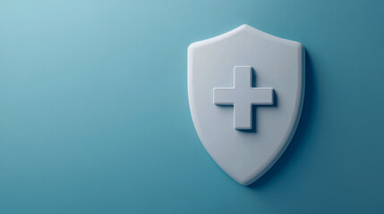 Obraz premium White shield with medical cross on blue background symbolizing healthcare and protection