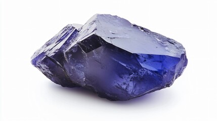 Fototapeta premium Realistic arrangement of a natural tanzanite with its vibrant violet-blue color and smooth, faceted surface on a white background