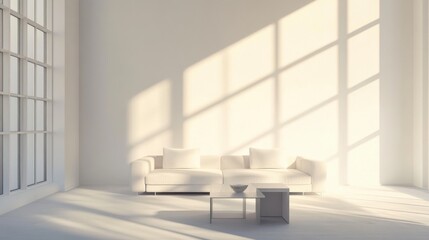 Fototapeta premium Modern minimalist room with clean, elegant design. Featuring sleek lines and neutral hues