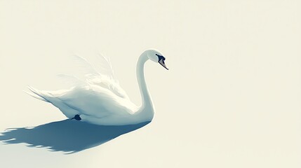 Fototapeta premium Elegant white swan gracefully floats on serene water, casting a shadow.