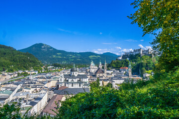 Obraz premium The City of Salzburg with Salzach River and Fortress Hohensalzburg in the State of Salzburg in Austria.