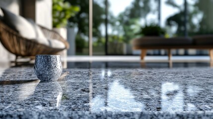 Granite Surface Holds Speckled Stone Cup Modern Design