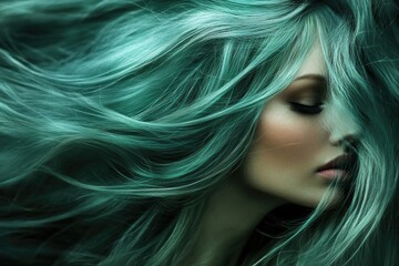 Fototapeta premium Woman with green hair and black dress