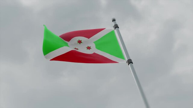 Burundi  country flag waving with pole
