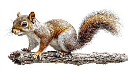 Obraz premium A realistic illustration of a squirrel perched on a log.