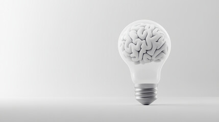 Innovative light bulb with human brain design against plain background