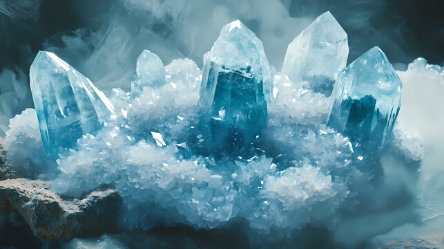 Raw celestite crystal natural formation mineral collection icy blue tones studio environment unique geology. Celestine. Illustration