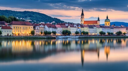 Fototapeta premium Evening Cityscape by the River