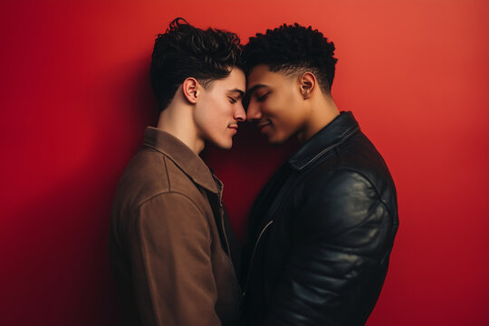 gay couple, isolated on red background
