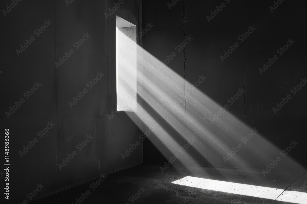 Aufkleber Light from a small window casts dramatic shadows in a dark room during the afternoon, creating a moody atmosphere